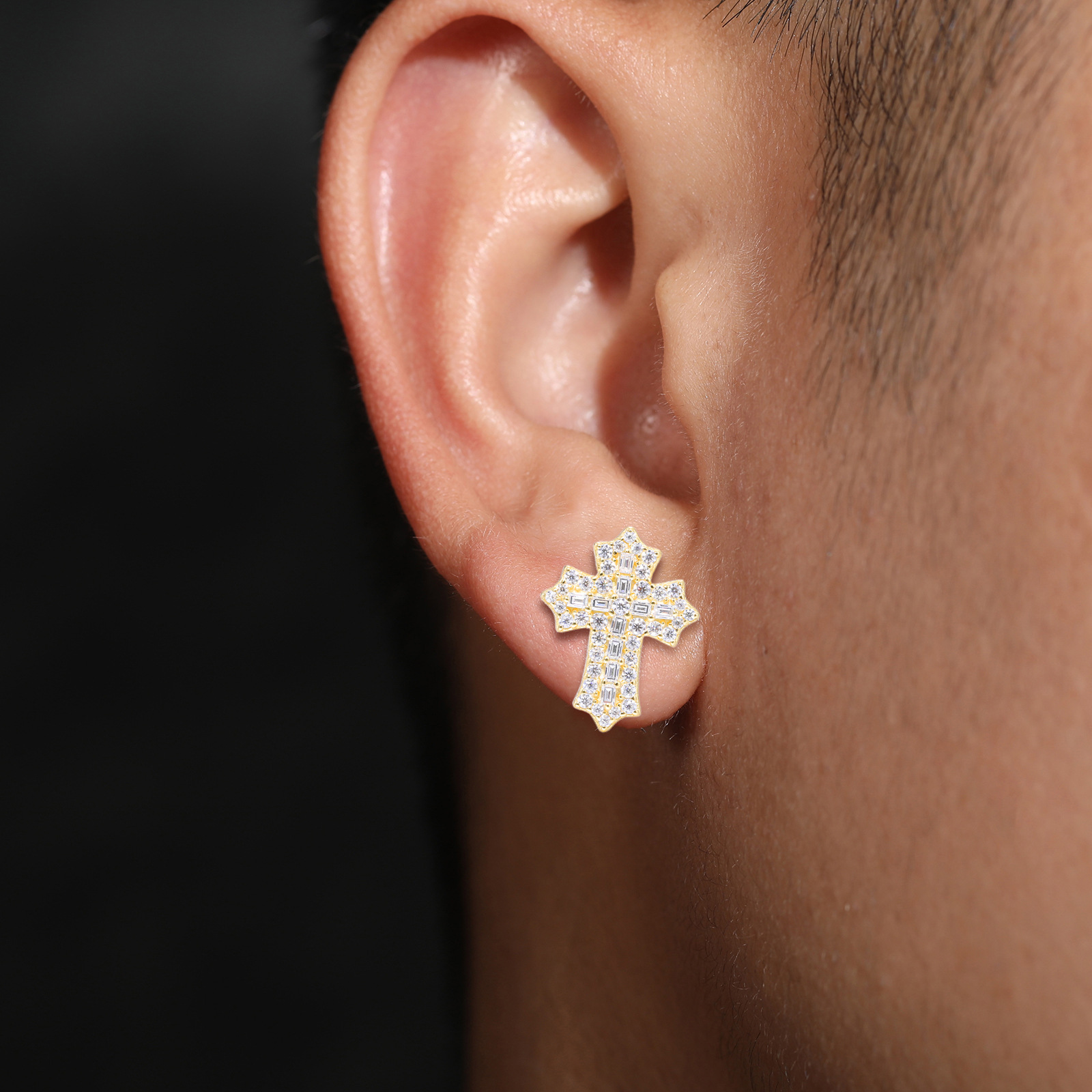 S925 Sterling Silver Moissanite Cross Stud Earrings – Minimalist, Trendy, and Stylish Hip-Hop Accessories - Image 5