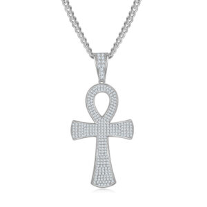 European and American Cross Pendant s925 Sterling Silver Inlaid Moissanite Necklace Men's and Women's Hip-Hop Diamond-encrusted Clavicle Chain