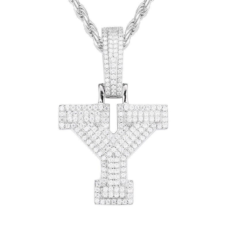 Europe and the United States new S925 silver inlaid moissanite pendant solid 26 letters pendant trend hip hop accessories spot