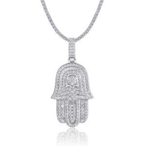 Trendy Hip-Hop Palm Pendant S925 Silver Inlaid with Full Moissanite High-End Men's Necklace Silver Jewelry