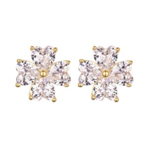 S925 Silver Flower Moissanite Earrings Heart-Shaped Four-Petal Design Sweet Style Women's Popular Independent Station Hot Sale