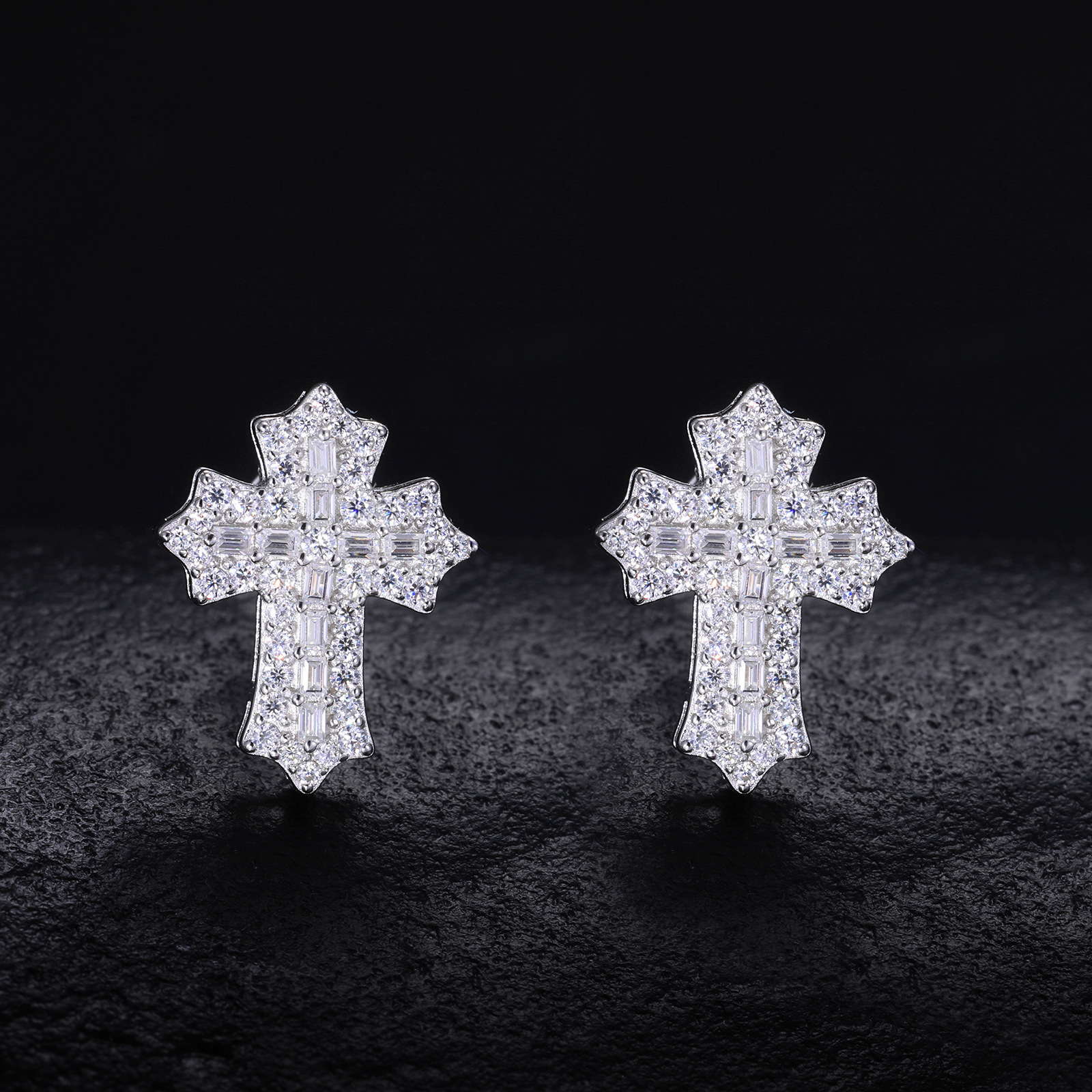 S925 Sterling Silver Moissanite Cross Stud Earrings – Minimalist, Trendy, and Stylish Hip-Hop Accessories - Image 4
