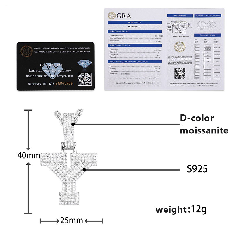 Europe and the United States new S925 silver inlaid moissanite pendant solid 26 letters pendant trend hip hop accessories spot - Image 2